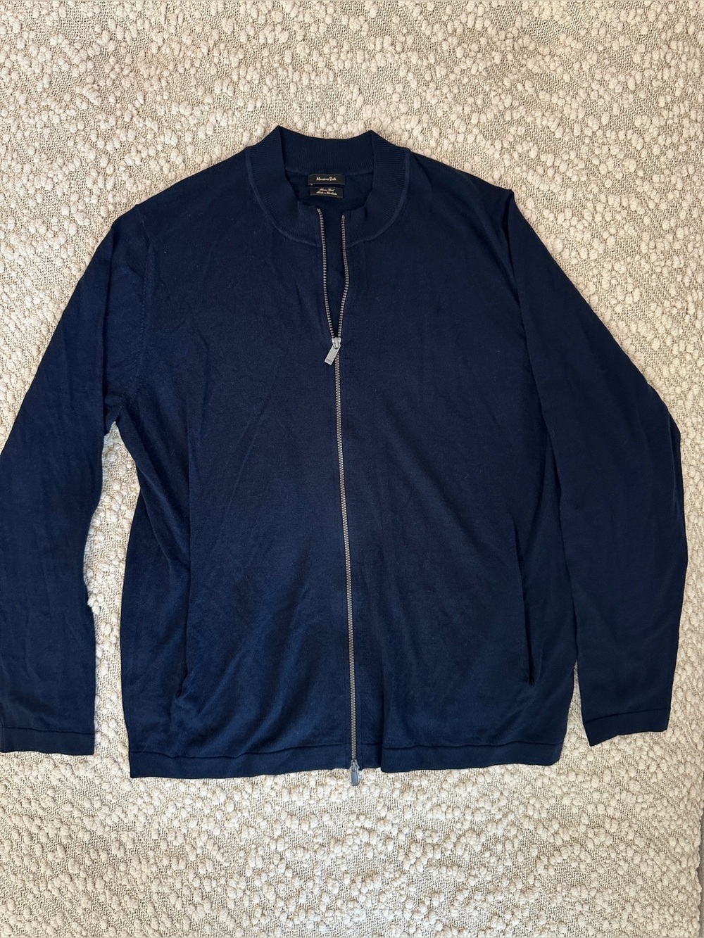 Massimo Dutti Mens XL Merino Wool Full Zip Cardigan Sweater Navy Blue